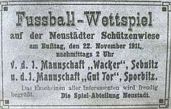 Fußball-Wettspiel auf der Neustädter Schützenwiese – Reklame aus dem Jahre 1911