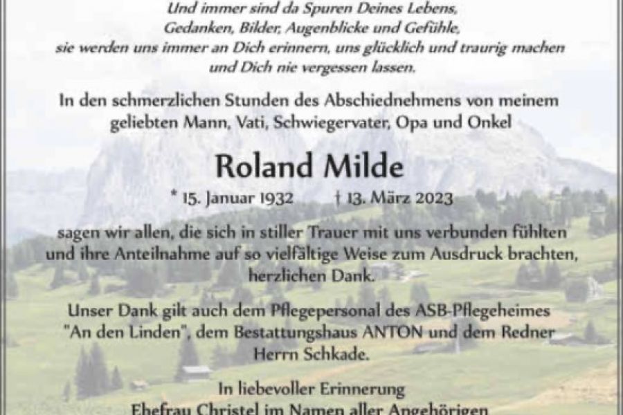 Nachruf zu Ehren von Roland Milde